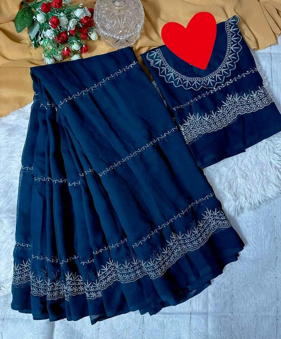 Georgette Embroidery Sharee with Blouse Piece